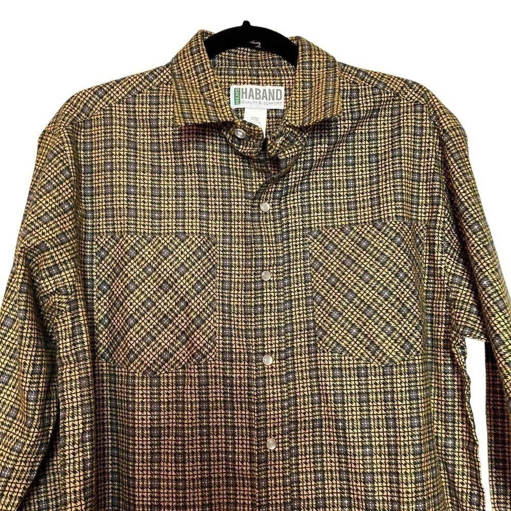 HABAND Mens Quality & Comfort Vintage Pearl Snap Plaid Shirt w/ Pearl Snap Cuffs - Picture 6 of 11